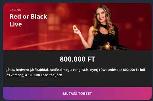 Élő kaszinó játék – Red or Black Live Red or Black élő kaszinó játék 800.000 Ft nyereménnyel