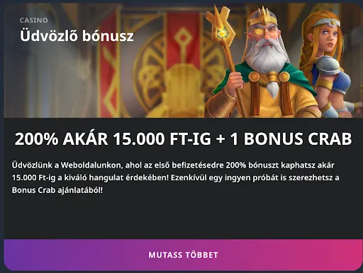 200% első befizetési bónusz Kaszinó 200% üdvözlő bónusz 15.000 Ft-ig